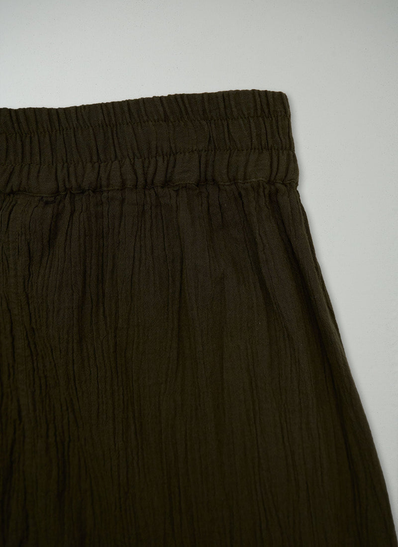 Reworn Crinkle Cotton Skirt Size M (281) | Olive