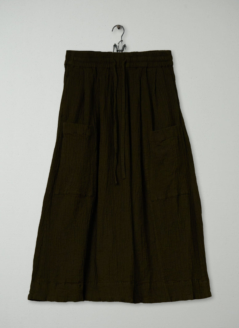Reworn Crinkle Cotton Skirt Size M (281) | Olive