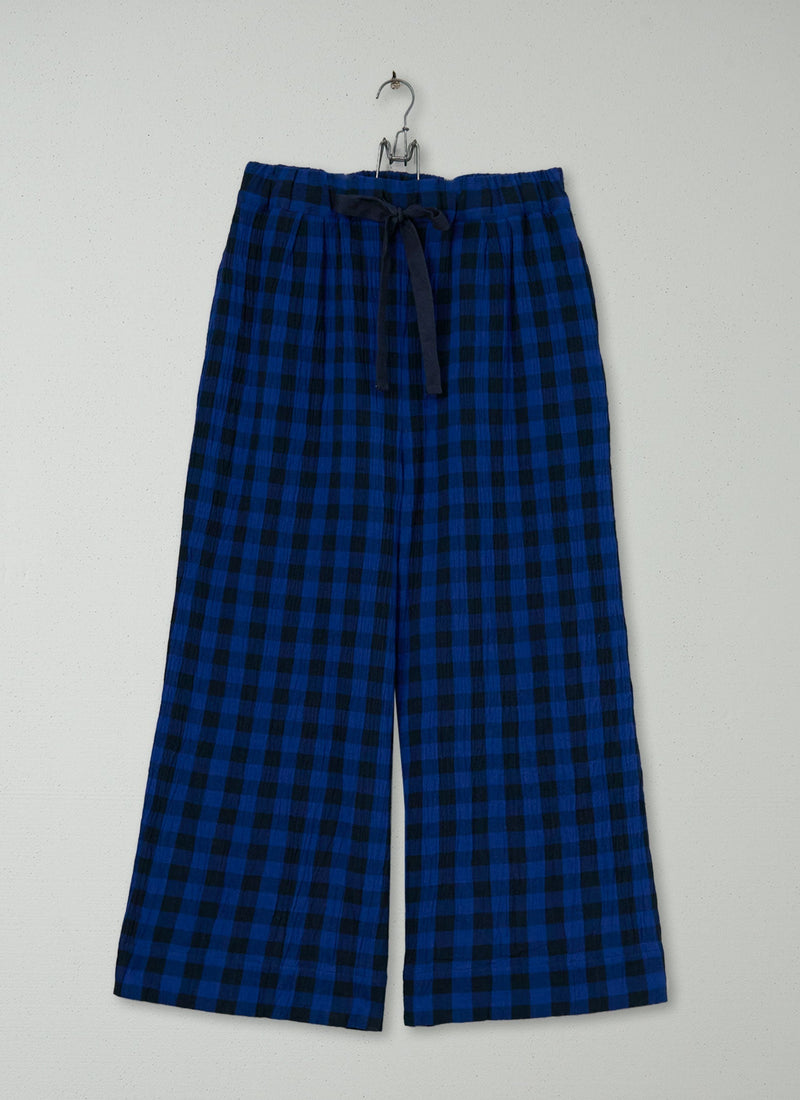 Reworn Crinkle Cotton Gingham Trousers Size M (1661) | Multi