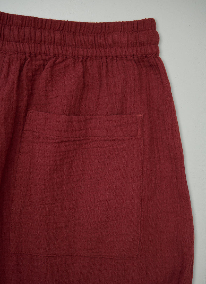 Reworn Crinkle Cotton Trousers Size M (1442) | Tomato Red