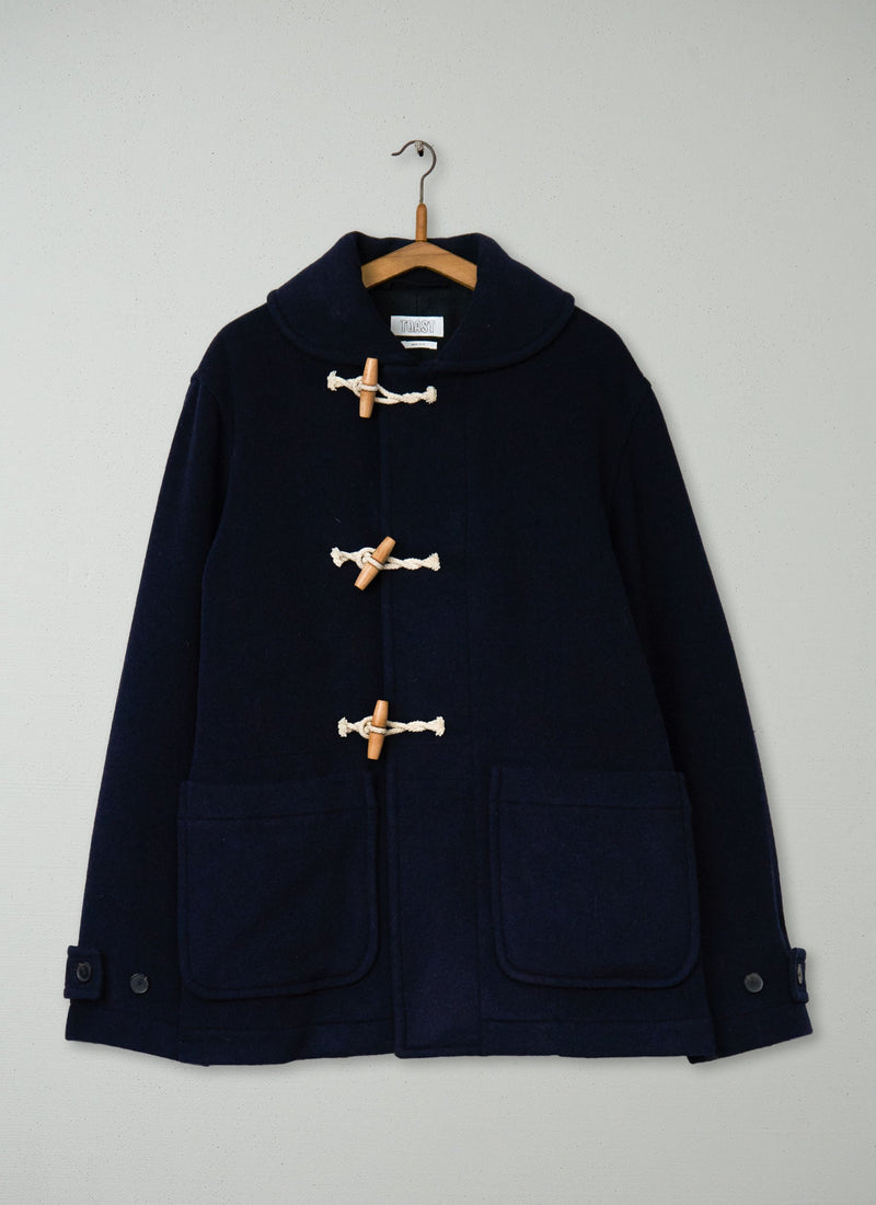 Reworn Short Melton Duffle Coat Size XL (032) | Dark Navy