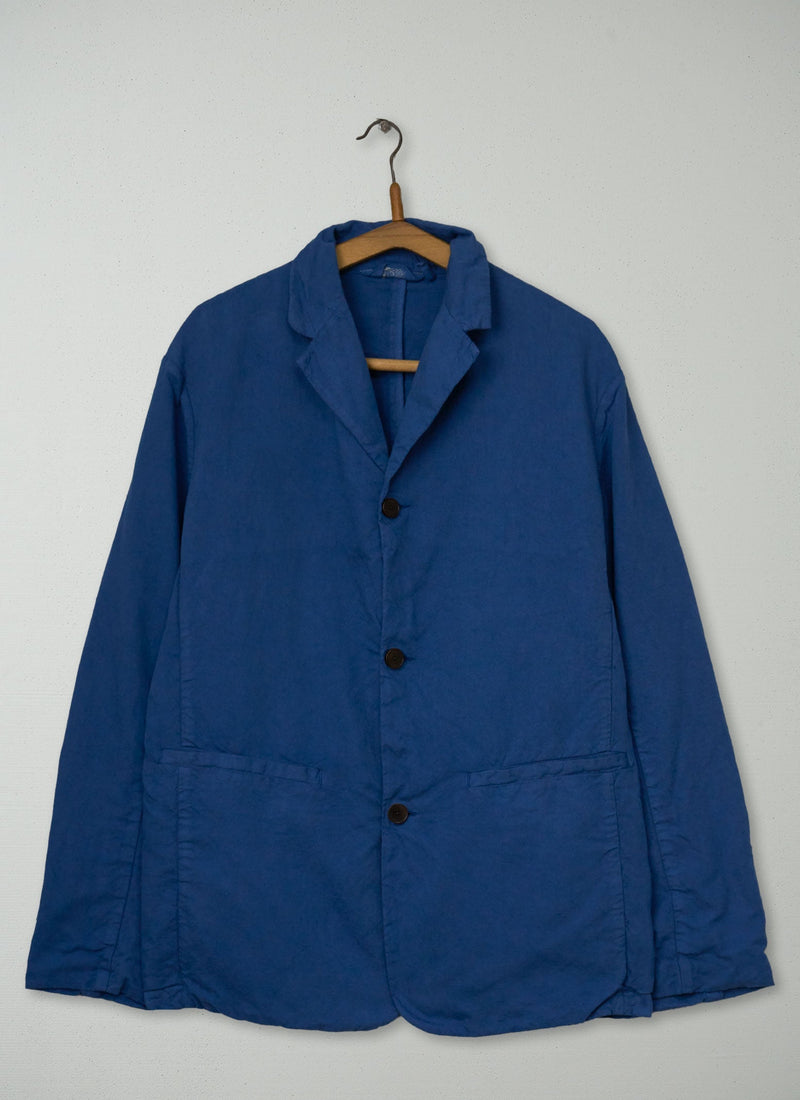 Reworn Mens Cotton Linen Blazer Size L (058) | Washed Indigo