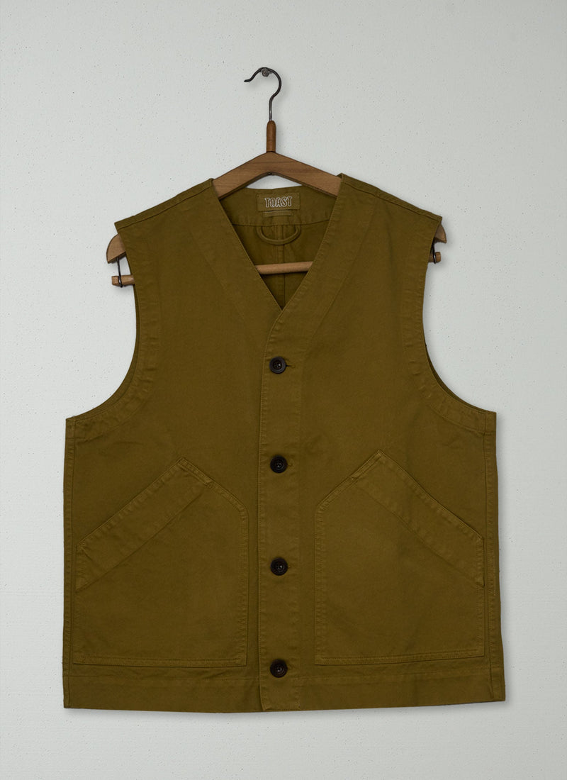 Reworn Mens Cotton Twill Gilet Size XS (052) | Cumin