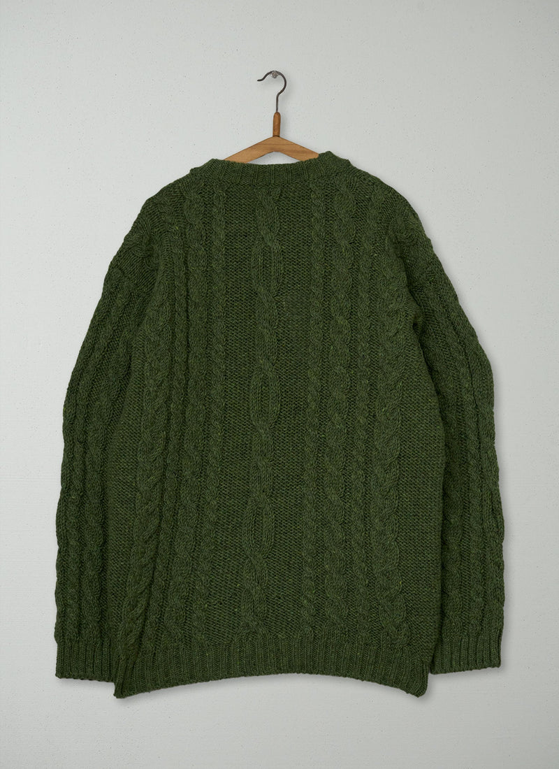 Reworn Mens Donegal Wool Cable Sweater Size M (058) | Green Jasper