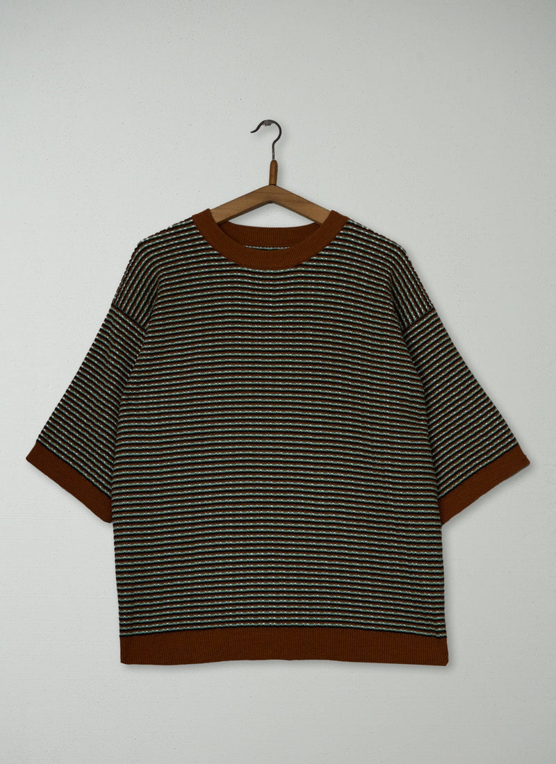 Reworn Mens Knitted Cotton Tee Size M (059) | Multi
