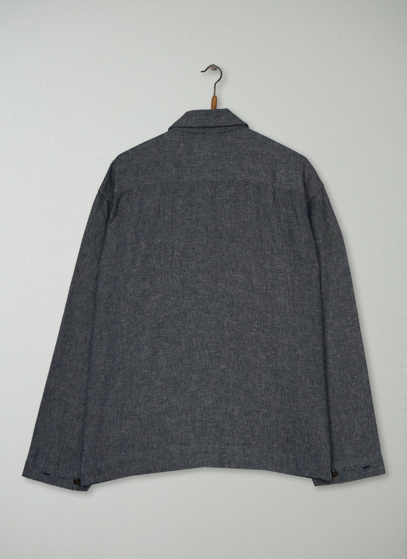 Reworn Mens Linen Cotton Shirt Size M (070) | Navy/Ecru