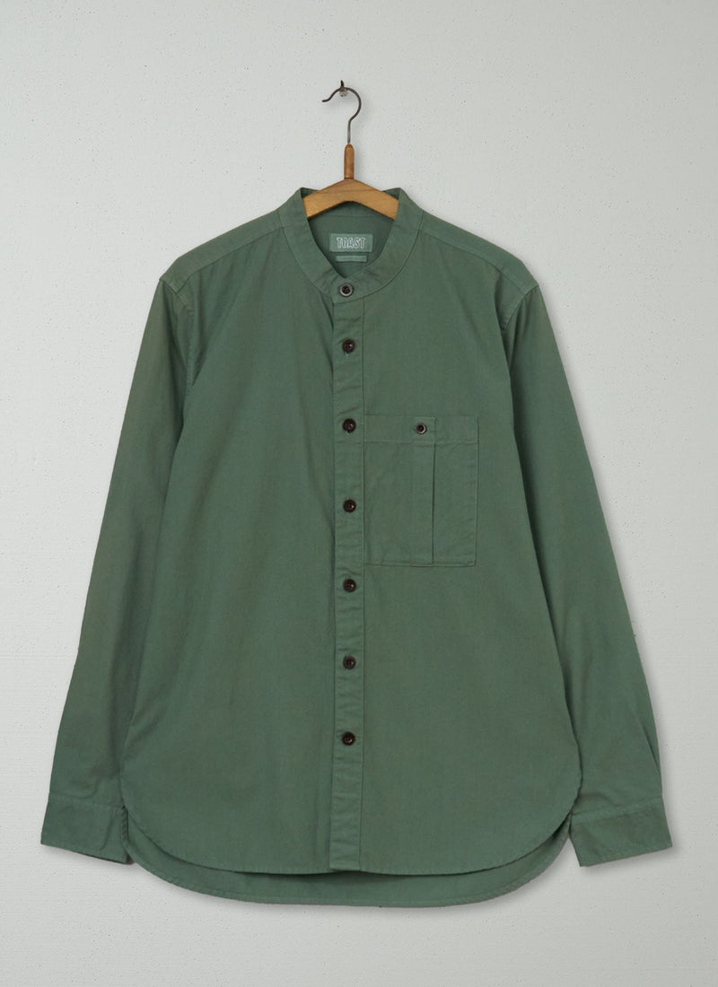 Reworn Mens Grandad Collar Shirt Size XL (072) | Olive