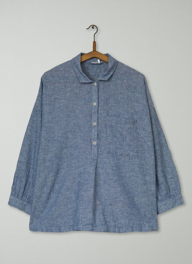 Reworn Cotton Linen Lounge Shirt Size M (257) | Dusty Blue