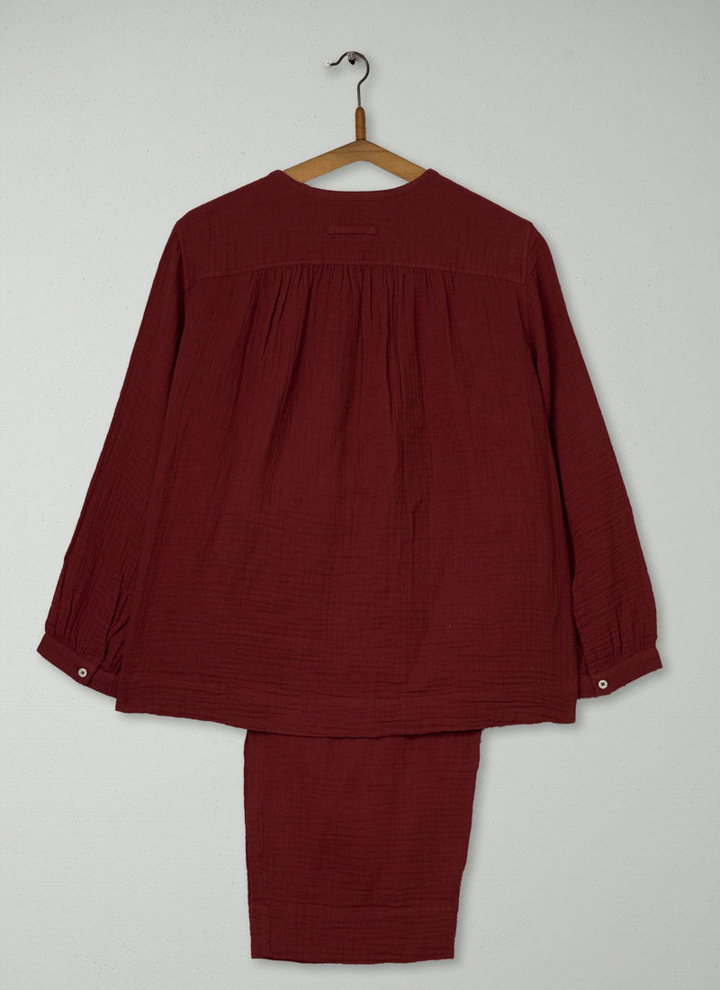 Reworn Crinkle Cotton Pyjamas Size M (259) | Deep Berry