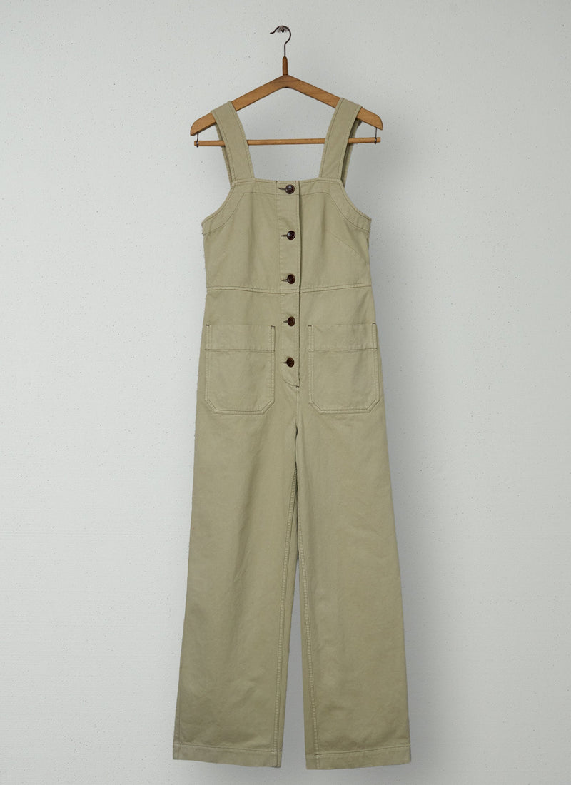 Reworn Herringbone Cotton Dungarees Size 6 (1485) | Stone