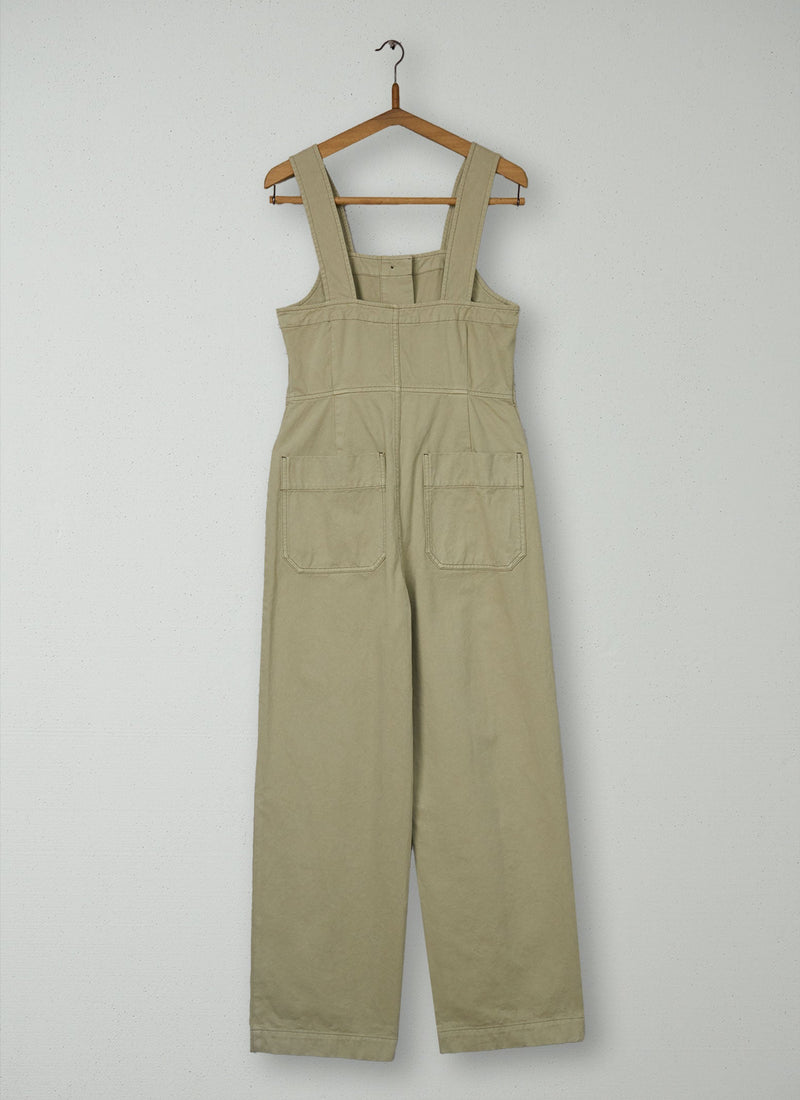 Reworn Herringbone Cotton Dungarees Size 6 (2212) | Stone