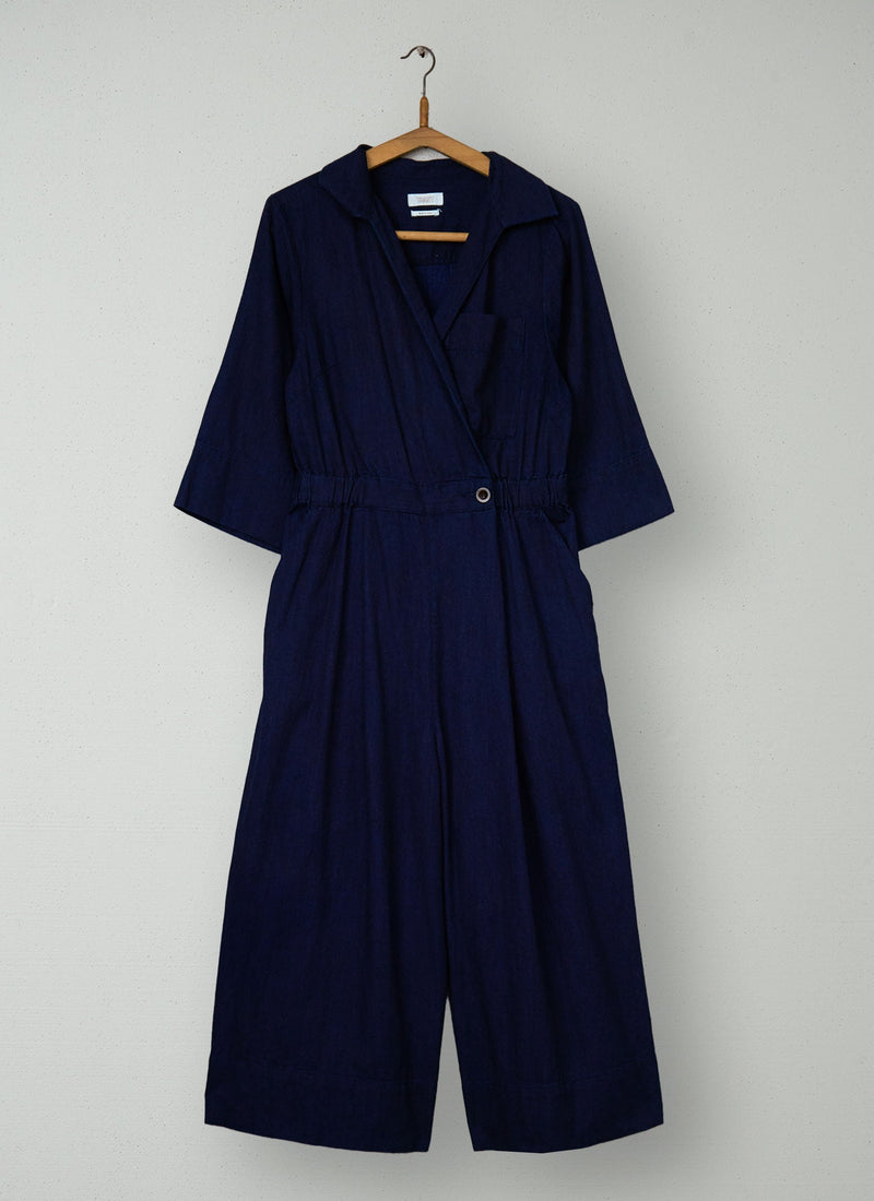 Reworn Indigo Twill Culotte Jumpsuit Size 8 (1556) | Indigo
