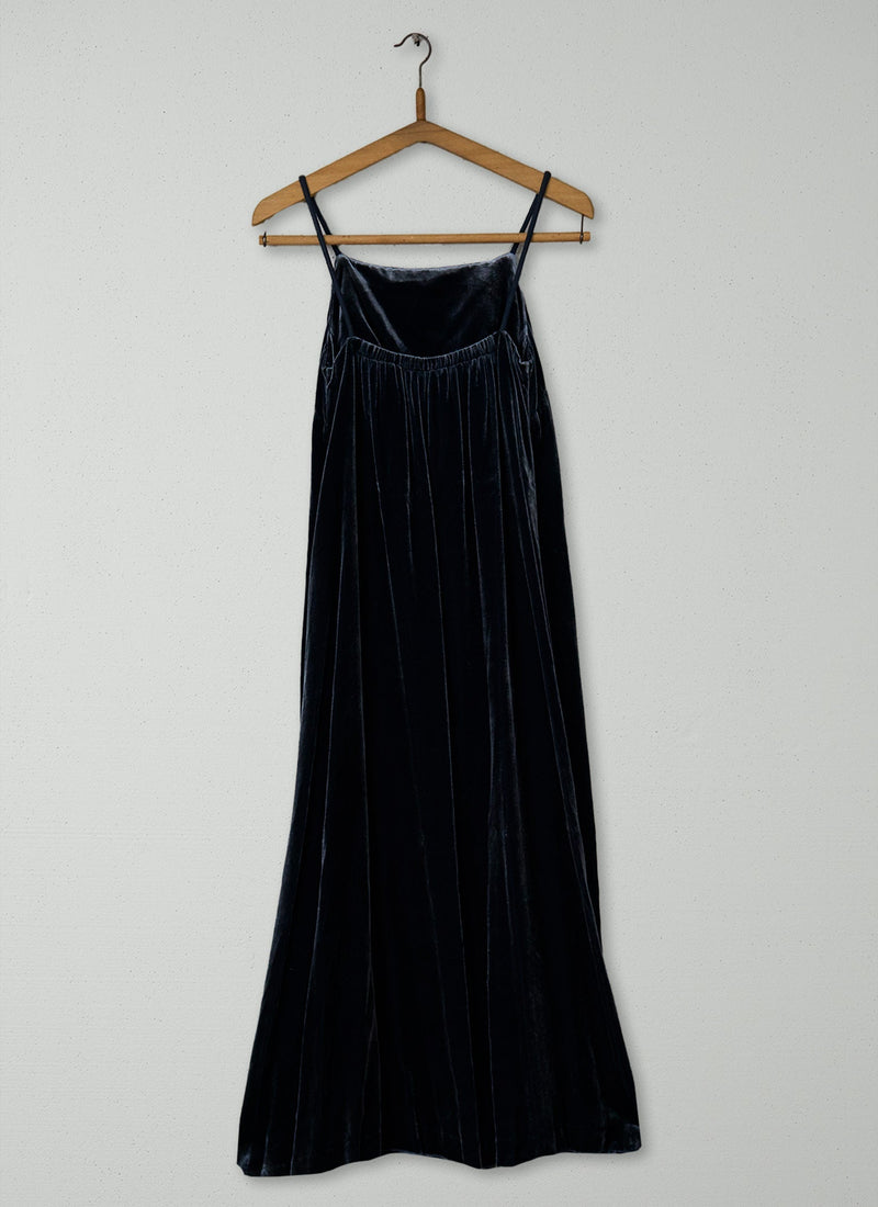 Reworn Square Neck  Silk Velvet Dress Size 6 (2207) | Obsidian