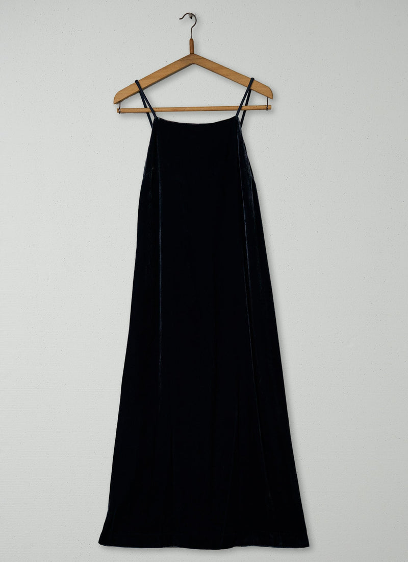 Reworn Square Neck  Silk Velvet Dress Size 6 (2207) | Obsidian