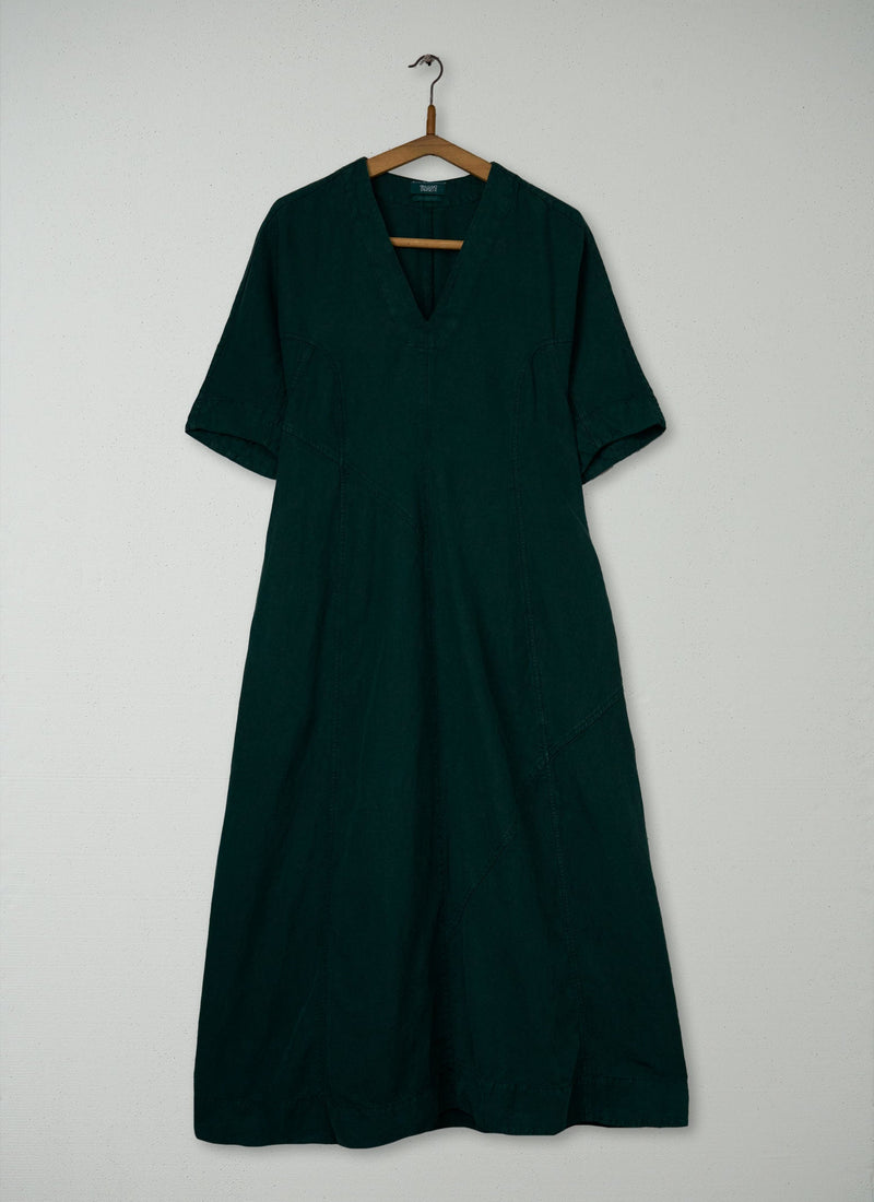 Reworn Lyocell Linen Herringbone Dress Size 18 (2236) | Basalt