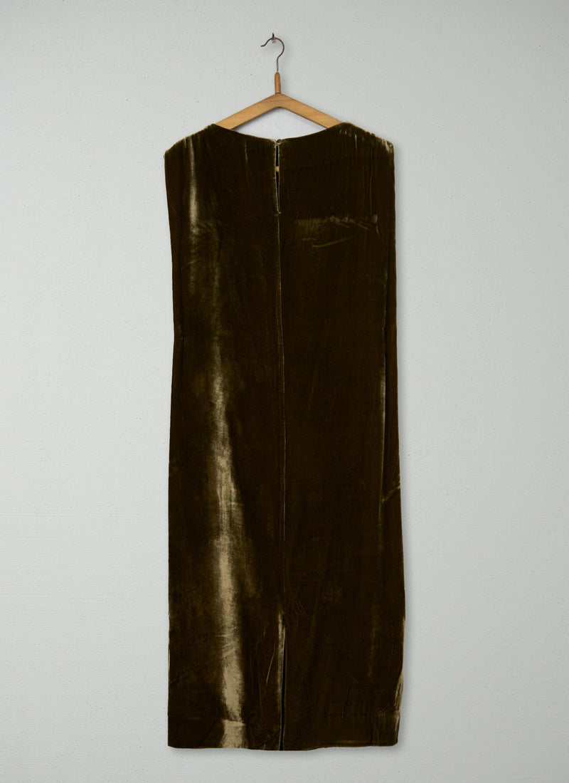Reworn Silk Velvet Dress Size L (2204) | Rich Olive