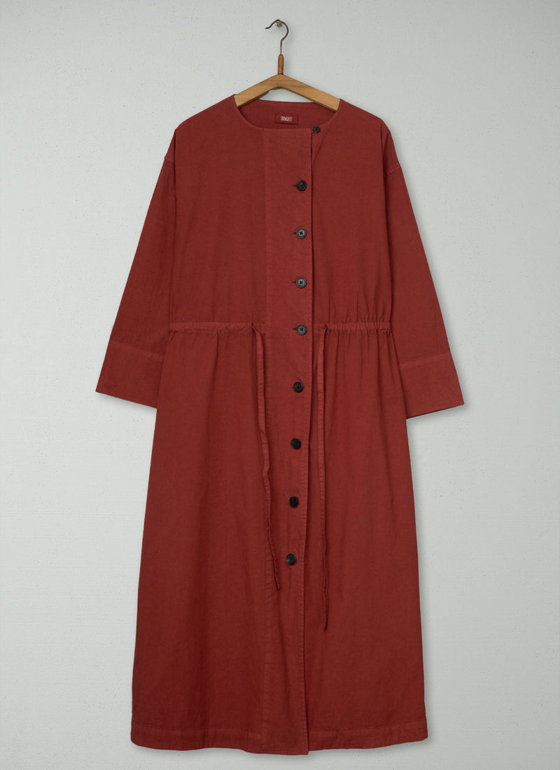 Reworn Button Through Cotton Linen Dress Size M (2249) | Brick