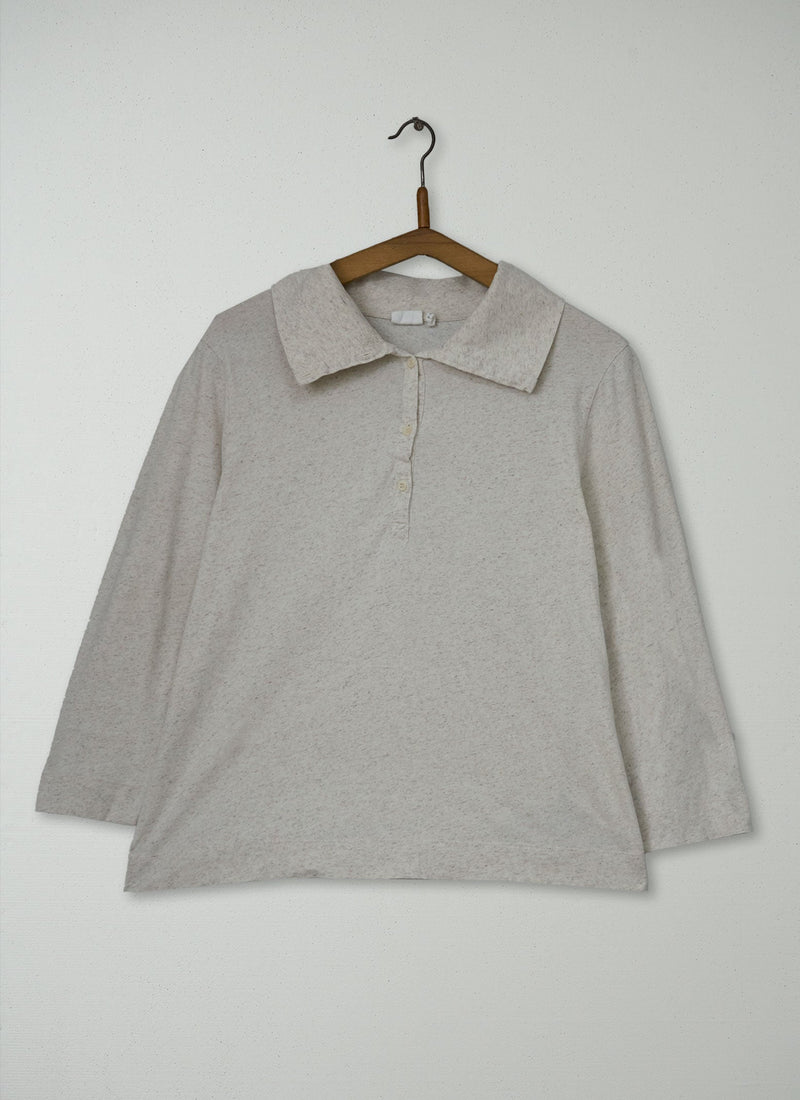 Reworn Collared Cotton Linen Tee Size M (179) | Natural