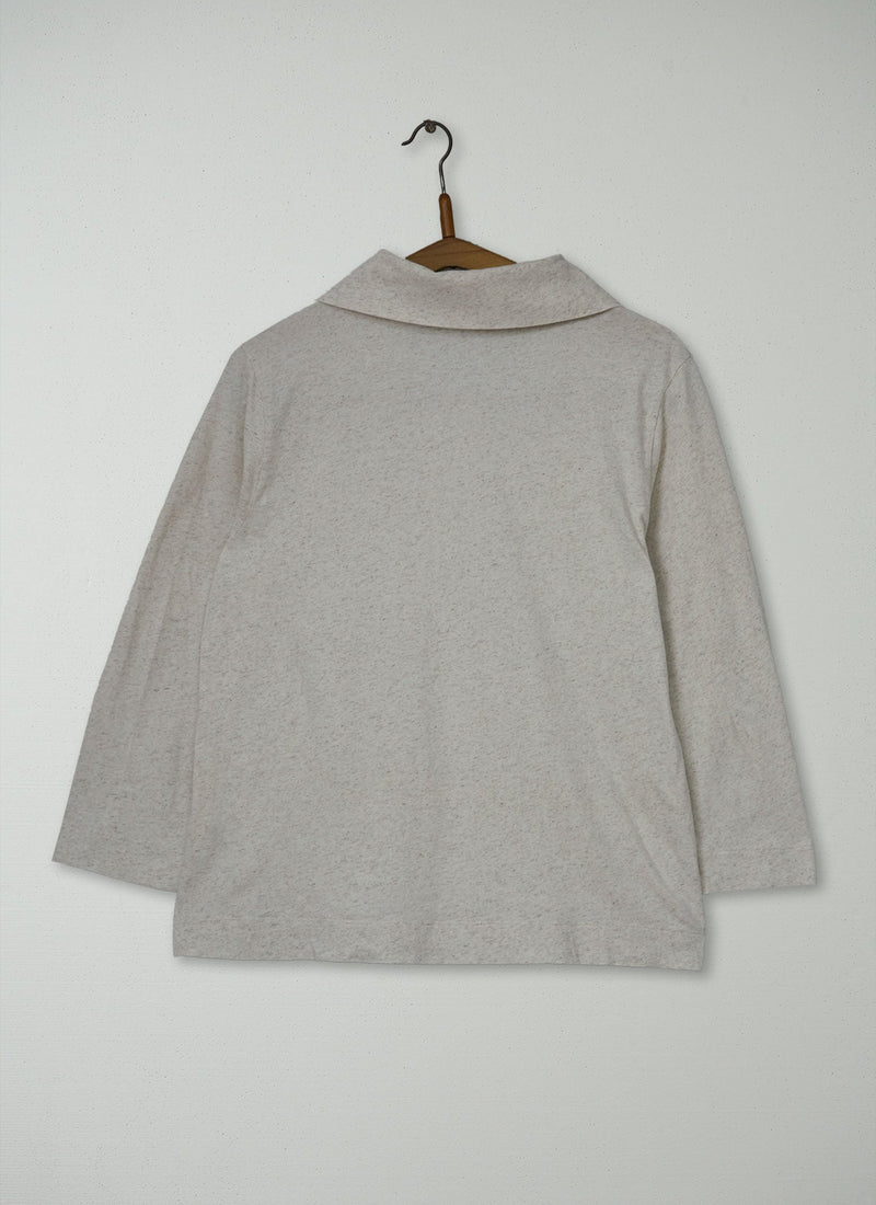 Reworn Collared Cotton Linen Tee Size M (217) | Natural