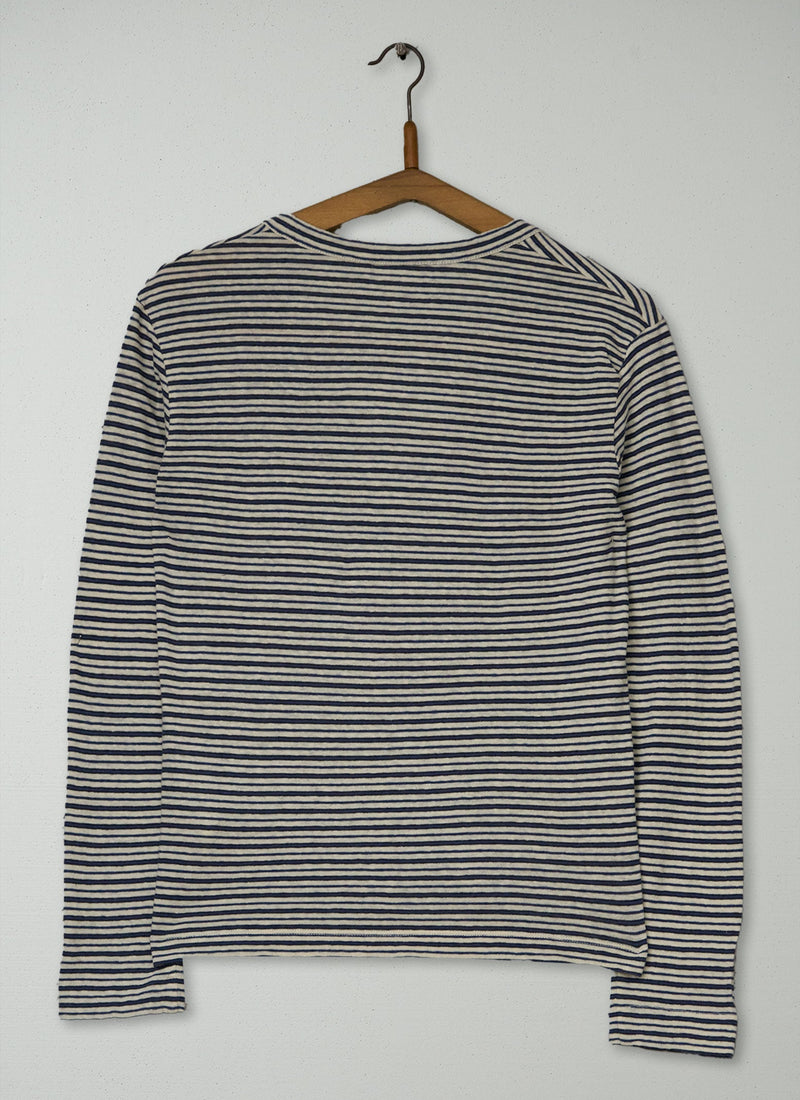 Reworn Stripe Cotton Linen Tee Size XXS (171) | Multi