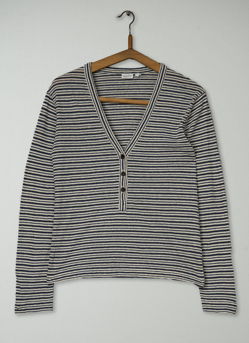 Reworn Stripe Cotton Linen Tee Size XXS (171) | Multi