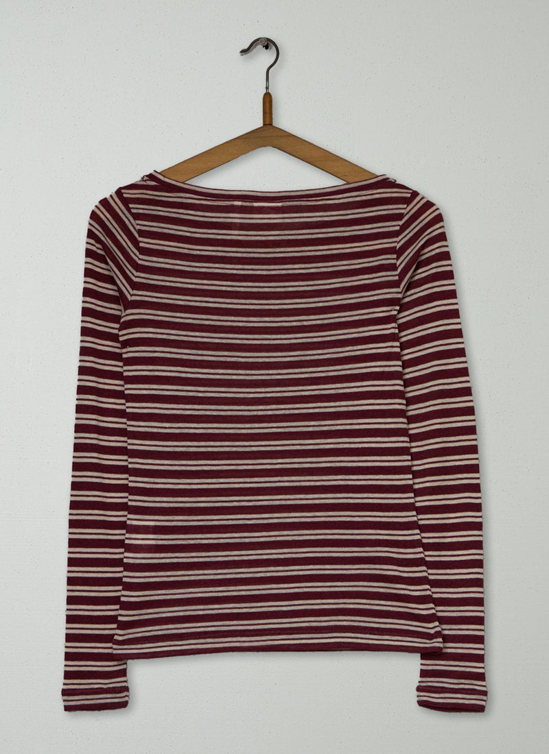 Reworn Boat Neck Long Sleeve Tee Size XXS (150) | Multi