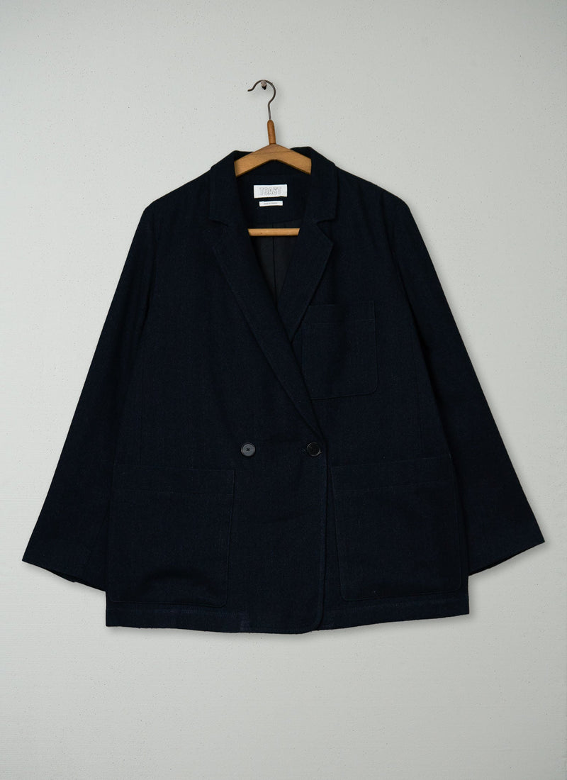 Reworn Wool Linen Jacket Size 10 (252) | Black Indigo