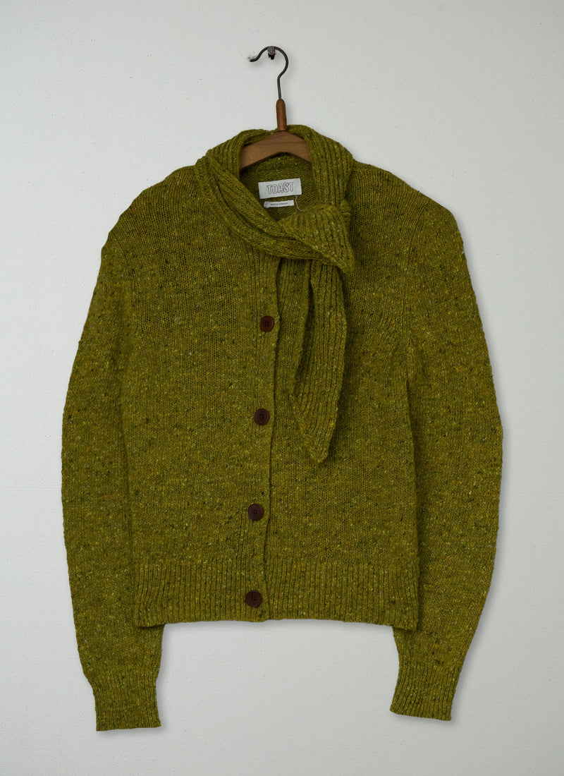 Reworn Donegal Wool Cardigan Size XS (640) | Citrus Green