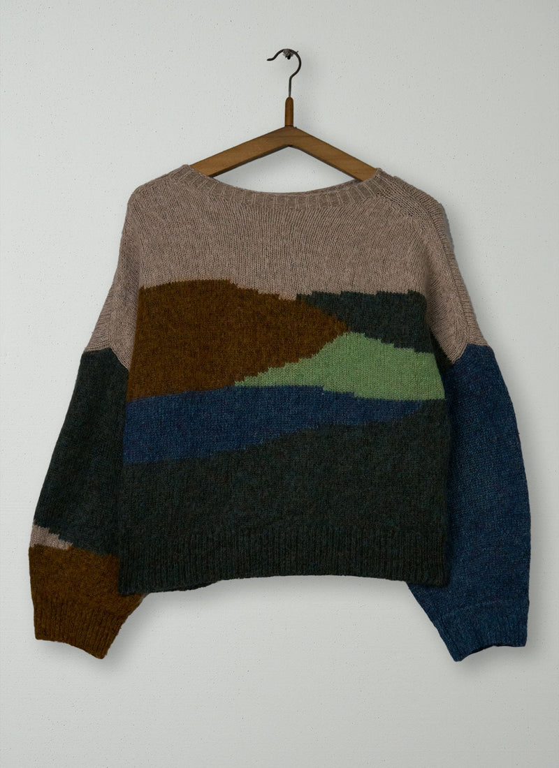 Reworn Landscape Intarsia Sweater Size L (514) | Multi