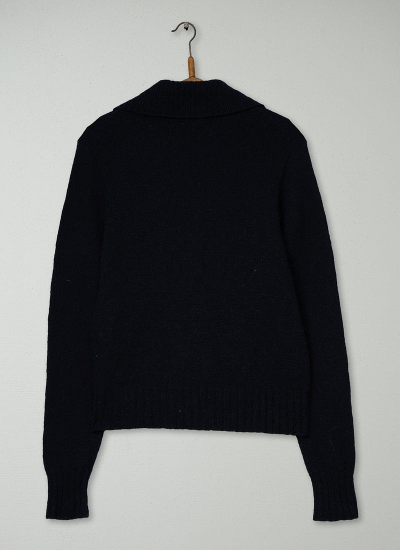 Reworn Collared Wool Cardigan Size S (641) | Dark Navy