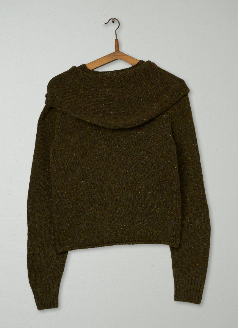 Reworn Merino Neckerchief Cardigan Size S (649) | Darkest Olive
