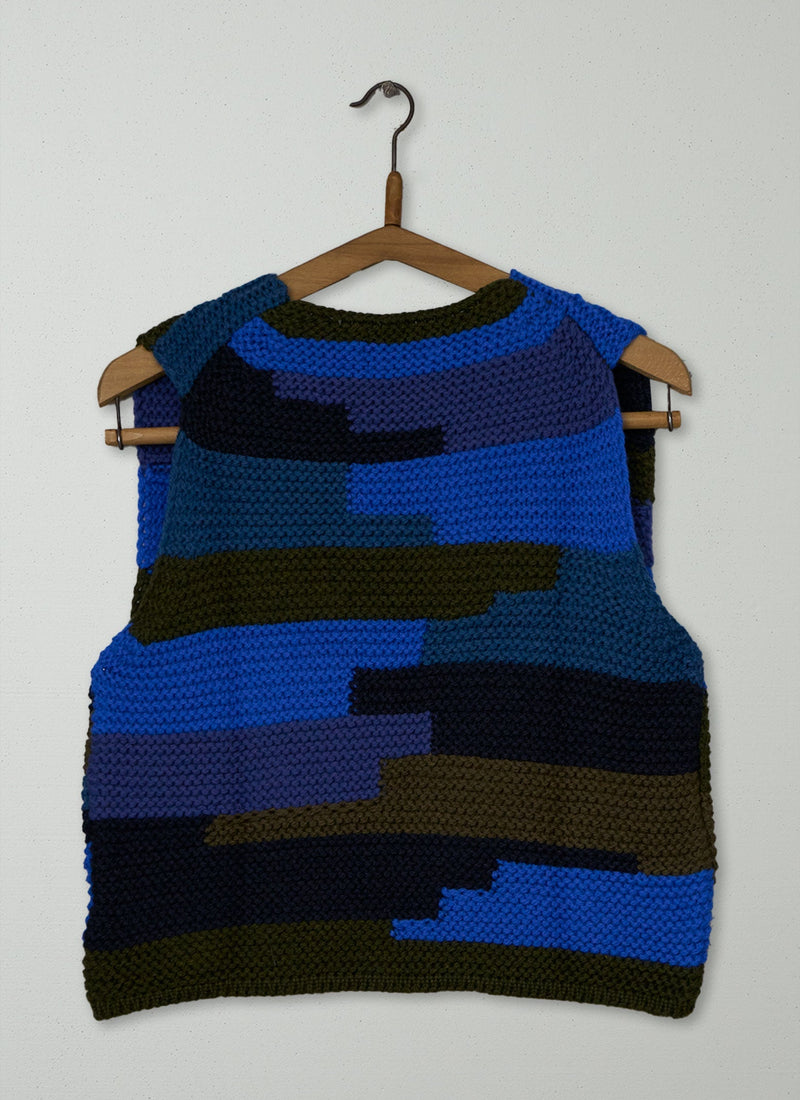 Reworn Patchwork Knitted Wool Gilet Size SM (764) | Multi