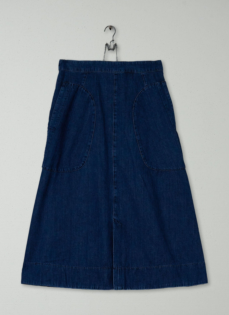 Reworn Denim Workwear Skirt Size 6 (359) | Indigo