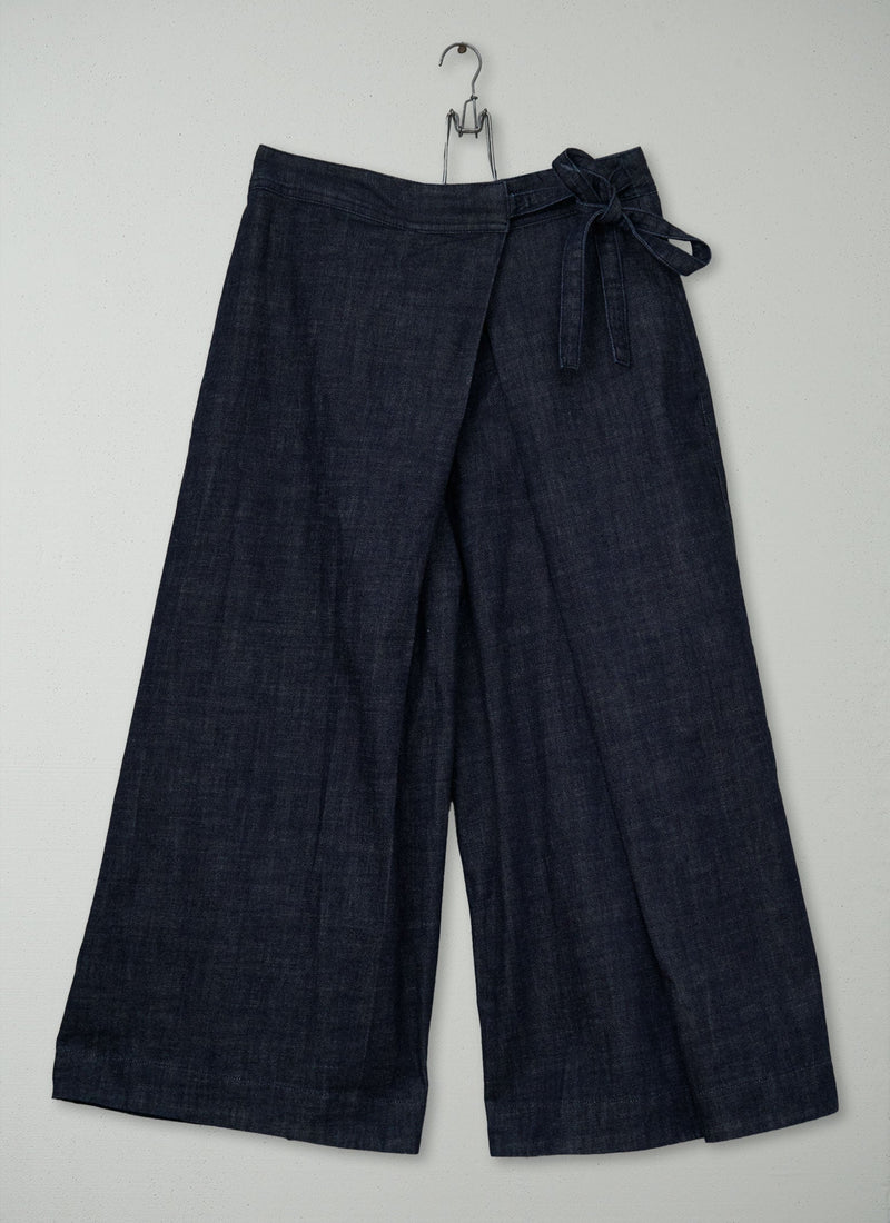 Reworn Pleated Wrap Culottes Size 6 (1684) | Indigo