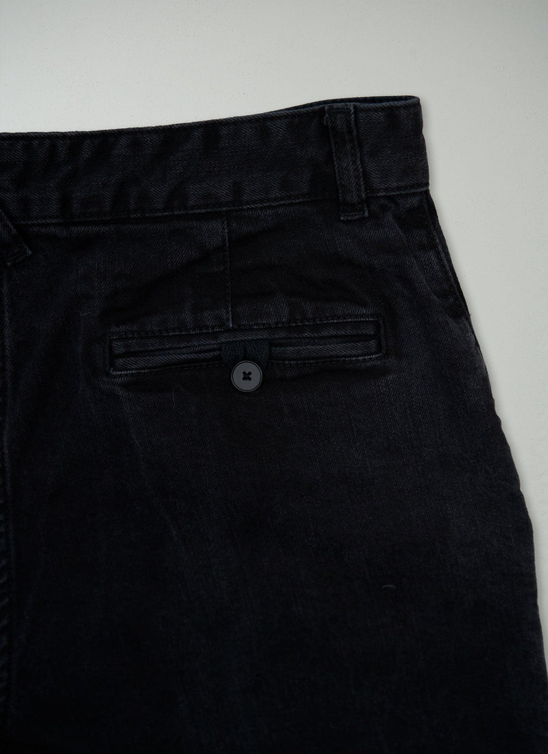 Reworn Denim Side Button Trousers Size 10 (1382) | Black