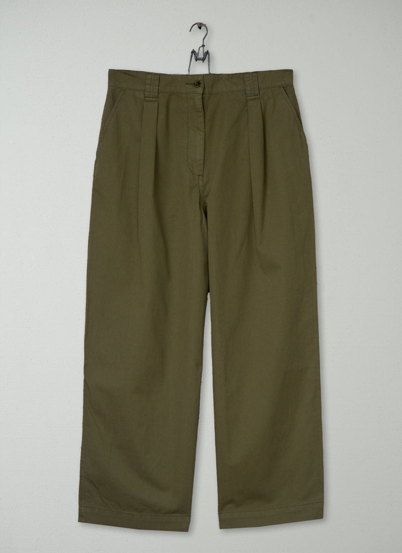 Reworn Cotton Linen Twill Trousers Size 14 (1028) | Olive Leaf
