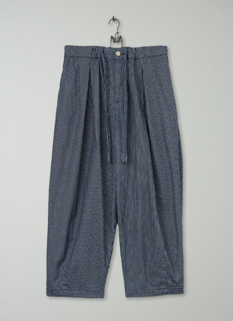 Reworn Indigo Stripe Cotton Trousers Size 12 (1539) | Multi