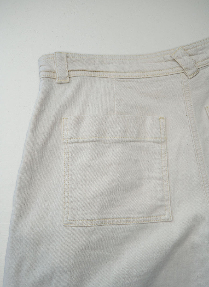 Reworn Ecru Denim Pleat Front Trousers Size 8 (1482) | Ecru