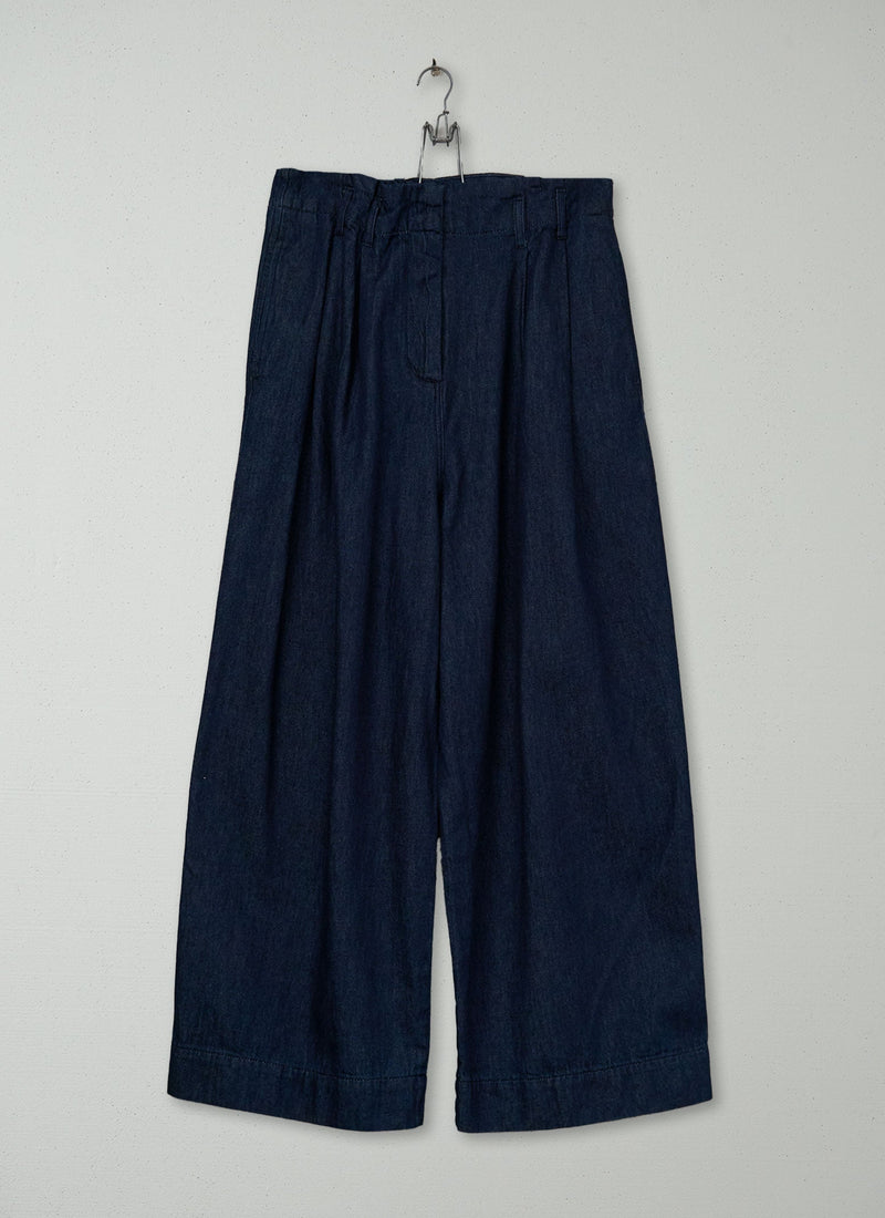 Reworn Cotton Hemp Wide Leg Trousers Size 14 (1376) | Indigo
