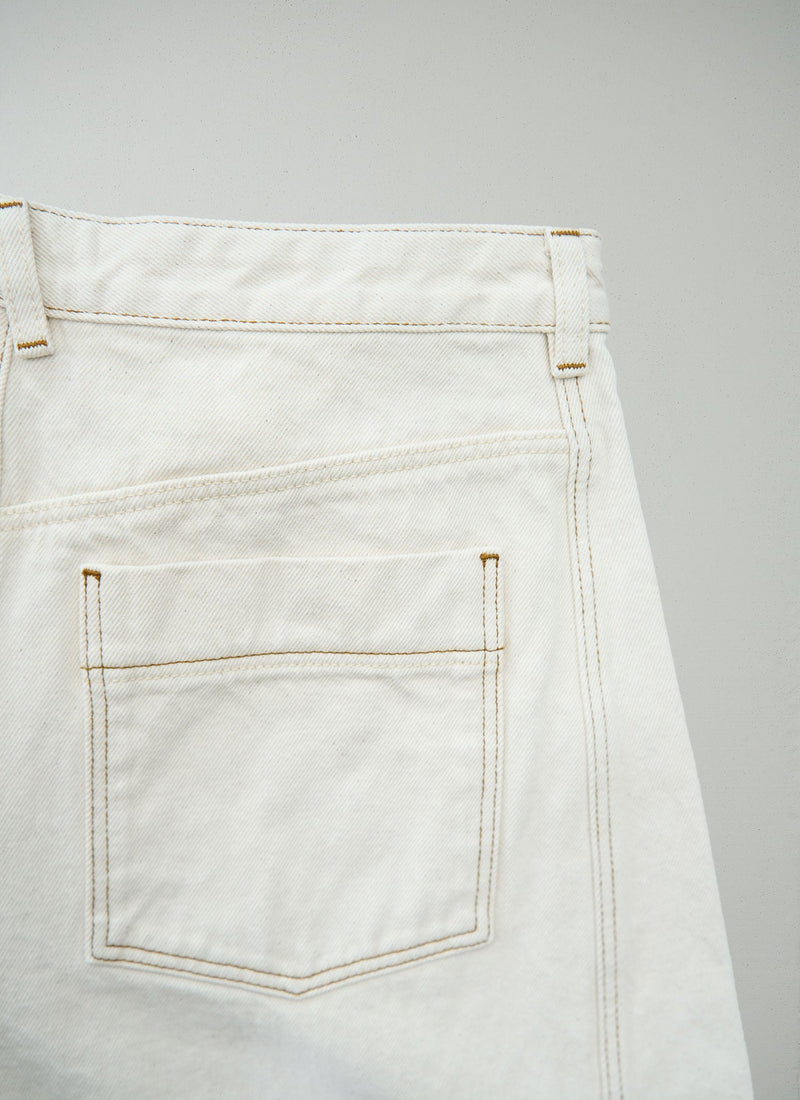Reworn Ecru Denim Trousers Size 8 (1493) | Ecru