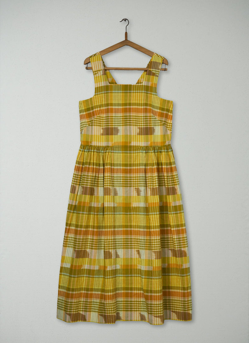 Reworn Rowan Check Cotton Sun Dress Size 12 (2007) | Sunshine Yellow