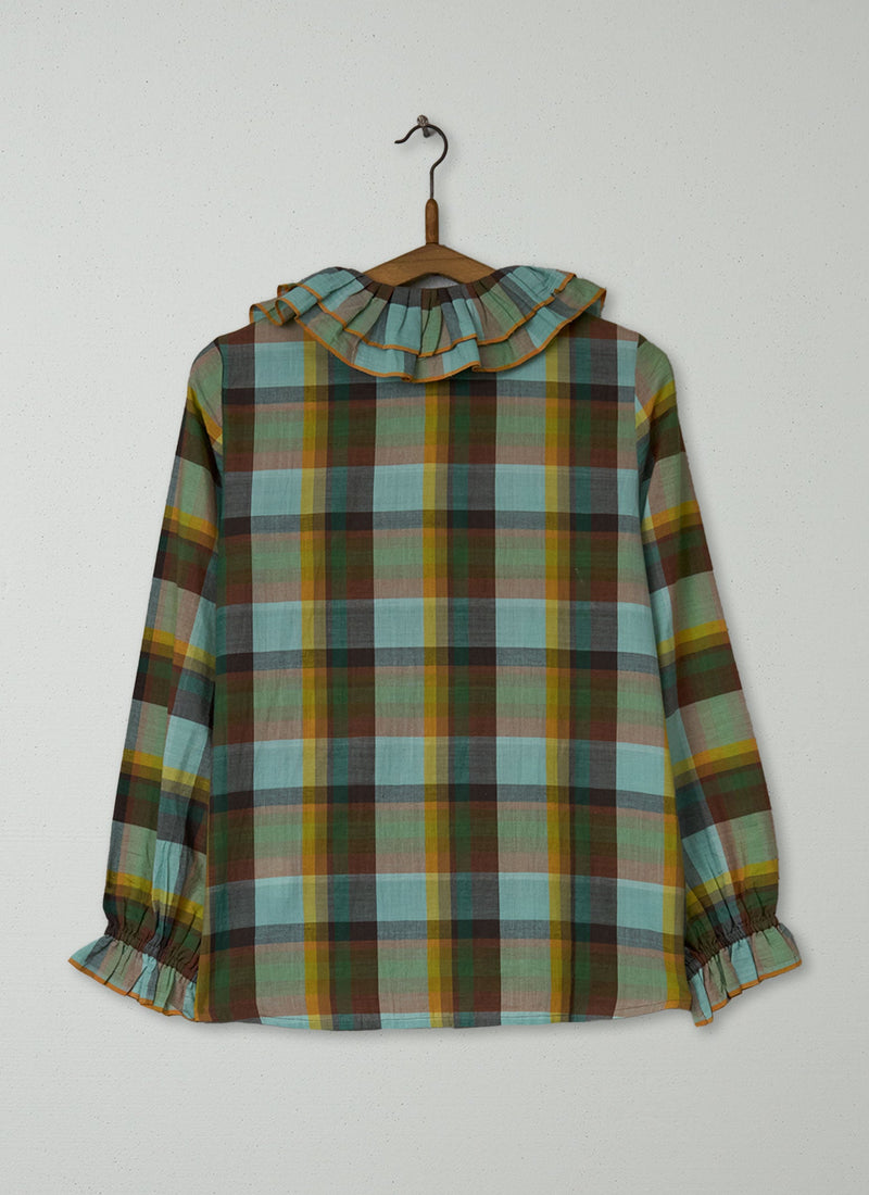 Reworn Lace Up Check Top Size XS (864) | Multi
