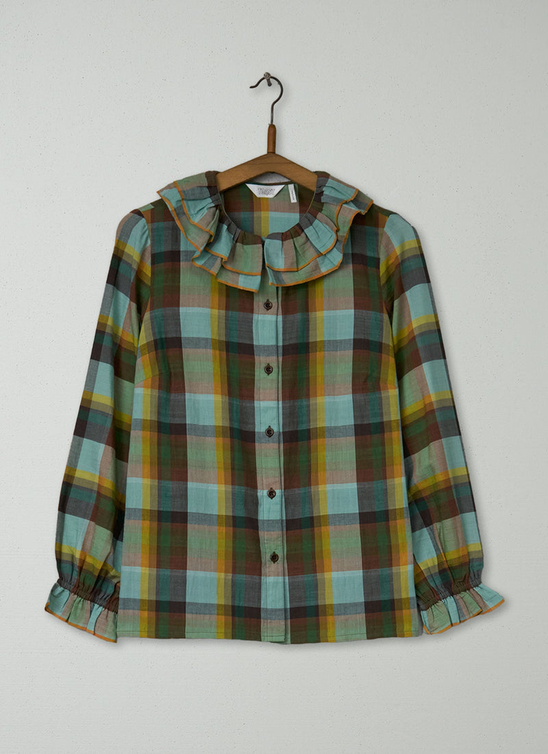Reworn Lace Up Check Top Size XS (864) | Multi