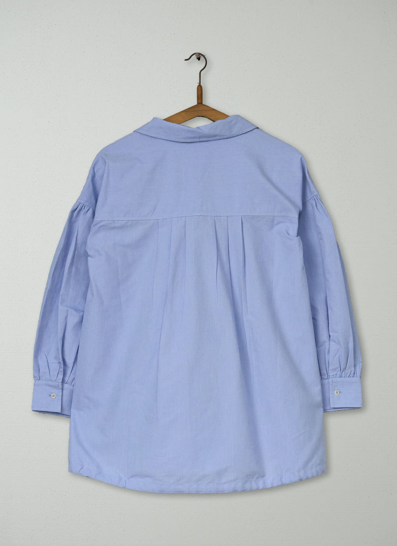 Reworn Gathered Sleeve Cotton Shirt Size XXSXS (993) | Chambray