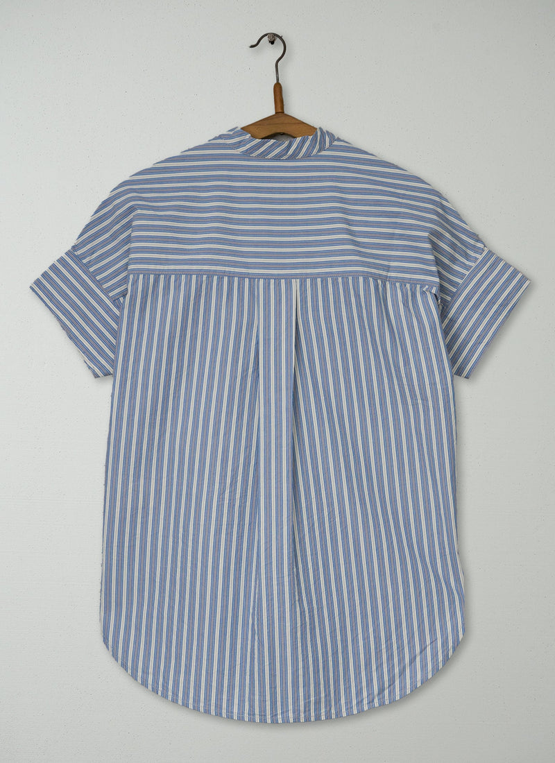 Reworn Stripe Poplin Gathered Shirt Size XXS (1098) | Multi