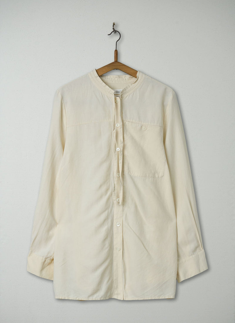 Reworn Tie Neck Silk Shirt Size 4 (1239) | Ecru