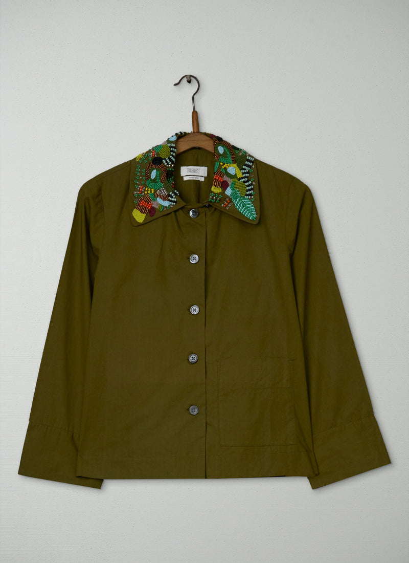 Reworn Hand Beaded Poplin Shirt Size 4 (1093) | Multi