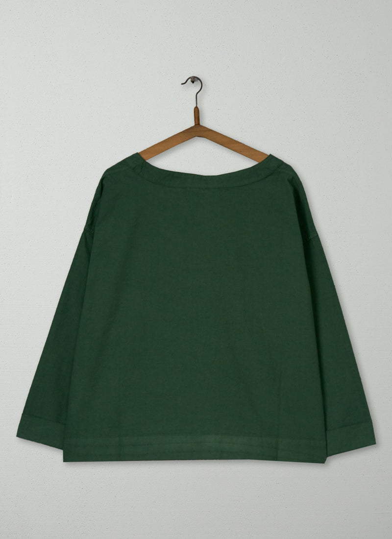 Reworn Cotton Linen Smock Top Size M (1148) | Forest Green
