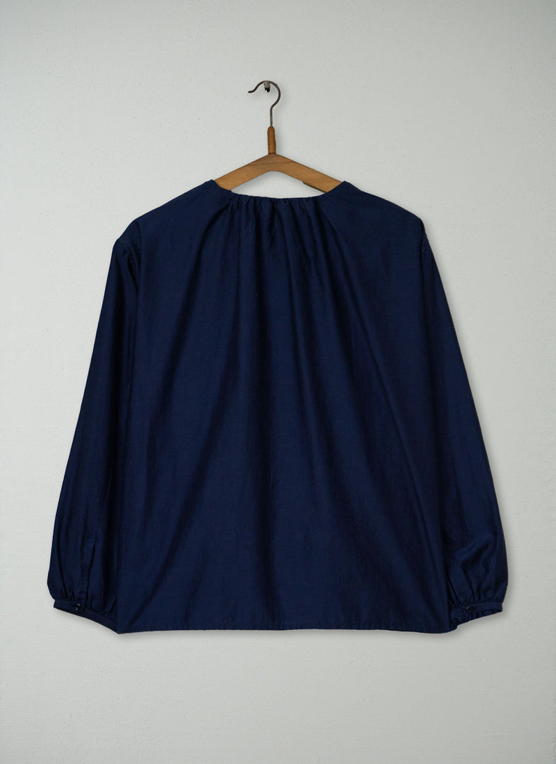 Reworn Gathered Neck Shirt Size L (1190) | Navy