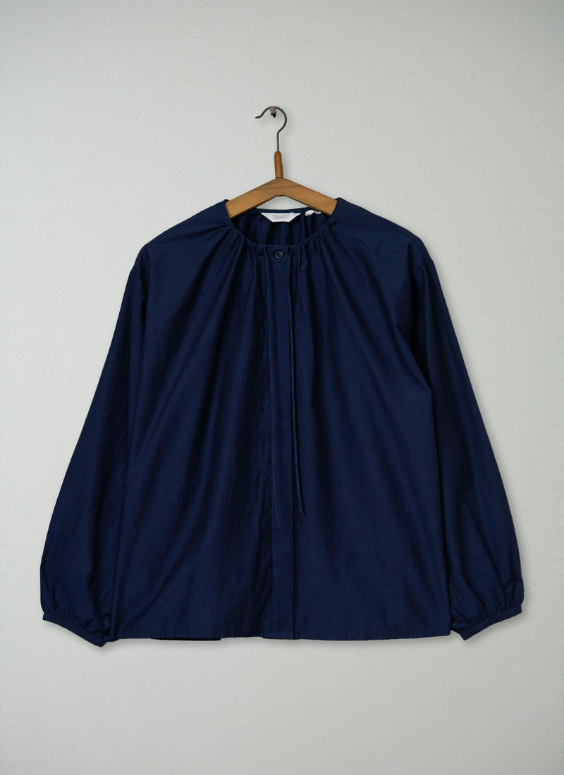 Reworn Gathered Neck Shirt Size L (1190) | Navy